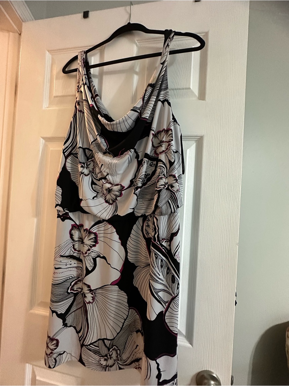 White House Black Market Black and White Floral Cowl Neck Mini Dress
